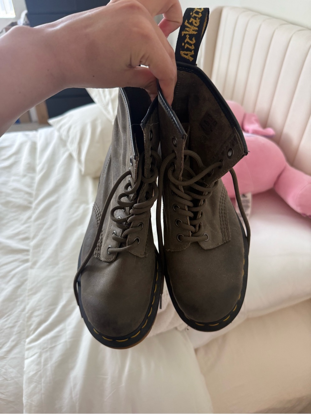 Dr. Martens Olive Green Leather Combat Boots